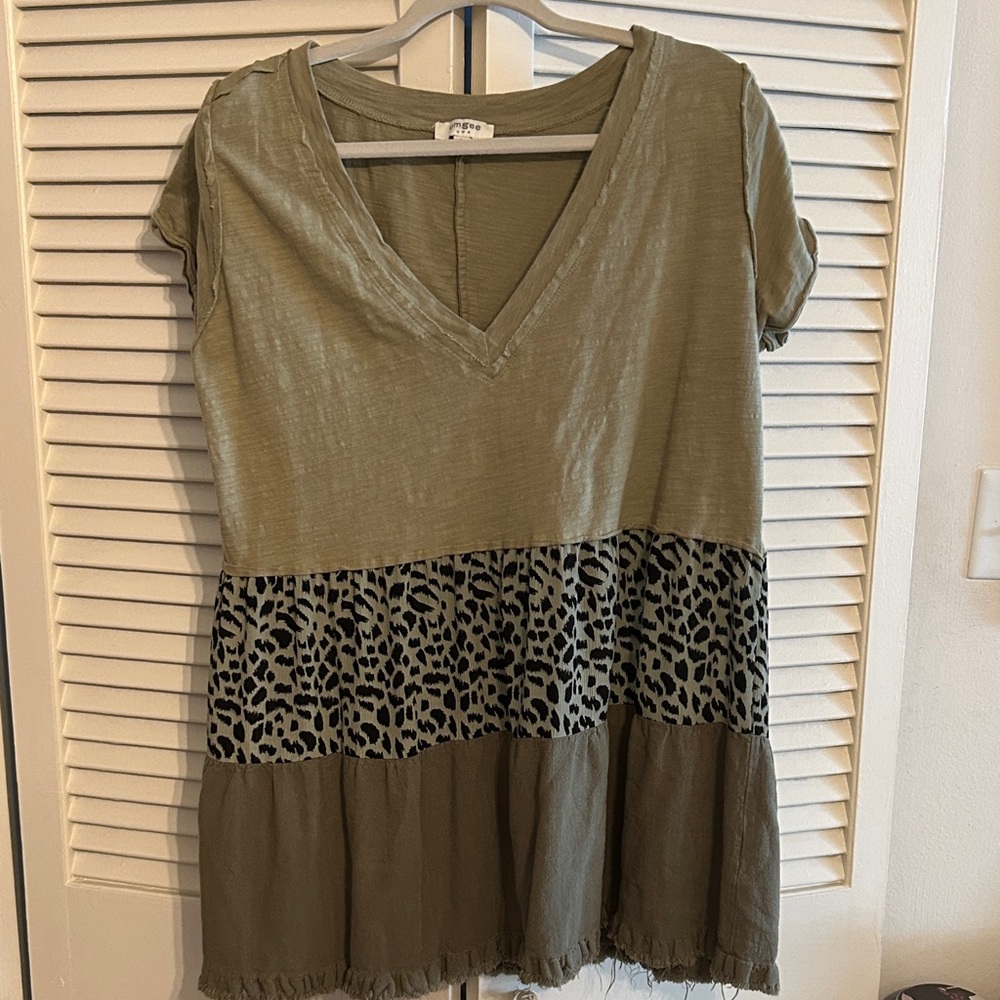 Umgee Olive Green and Black Leopard Tunic